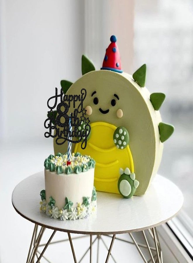 Ephlyn 1 Pack Happy 8th Birthday Cake Topper Black Glitter 8th Birthday Cheers to 8 Years Old Birthday Cake Pick for Celebrating 8th Birthday Anniversary Party Cake Decorations Supplies - Image 5